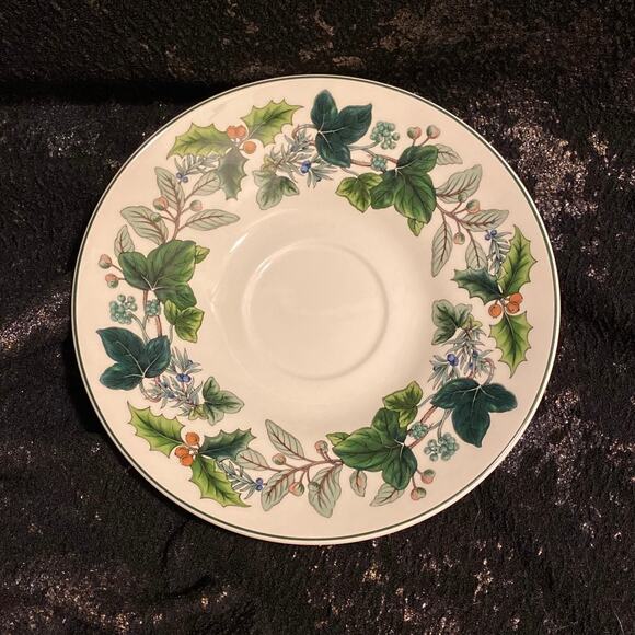 SPODE Green Garland Rimmed S3432 LARGE BEAUTIFUL condition 8 3/4" Christmas - Picture 1 of 6